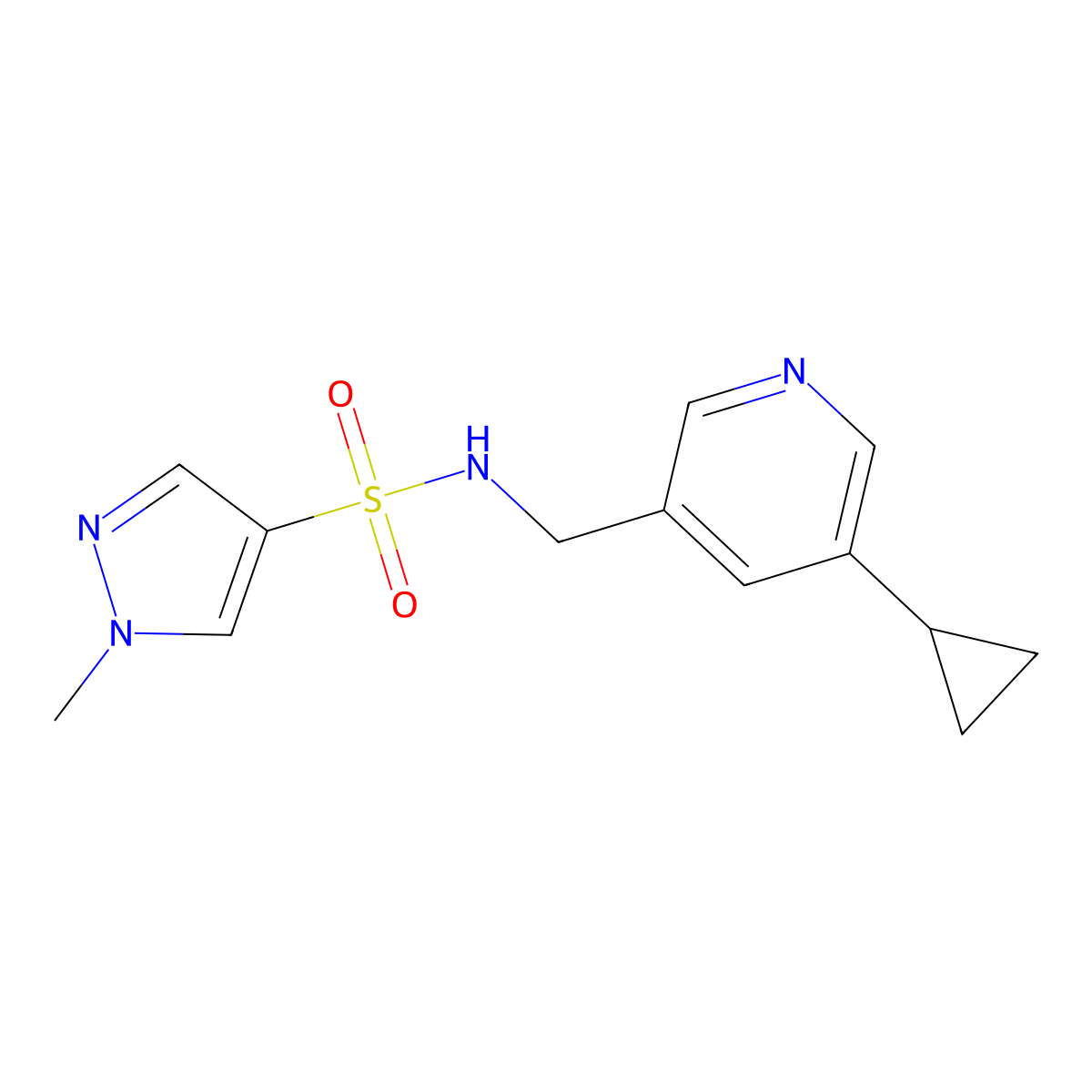 N-((5-cyclopropylpyridin-3-yl)methyl)-1-methyl-1H-pyrazole-4-sulfonamide molecular structure, CAS 2034571-15-6