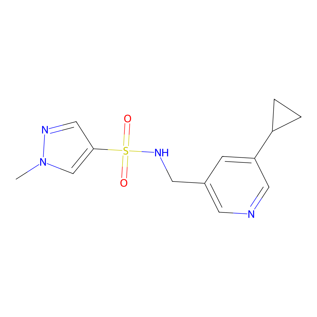 N-((5-cyclopropylpyridin-3-yl)methyl)-1-methyl-1H-pyrazole-4-sulfonamide molecular structure, CAS 2034571-15-6