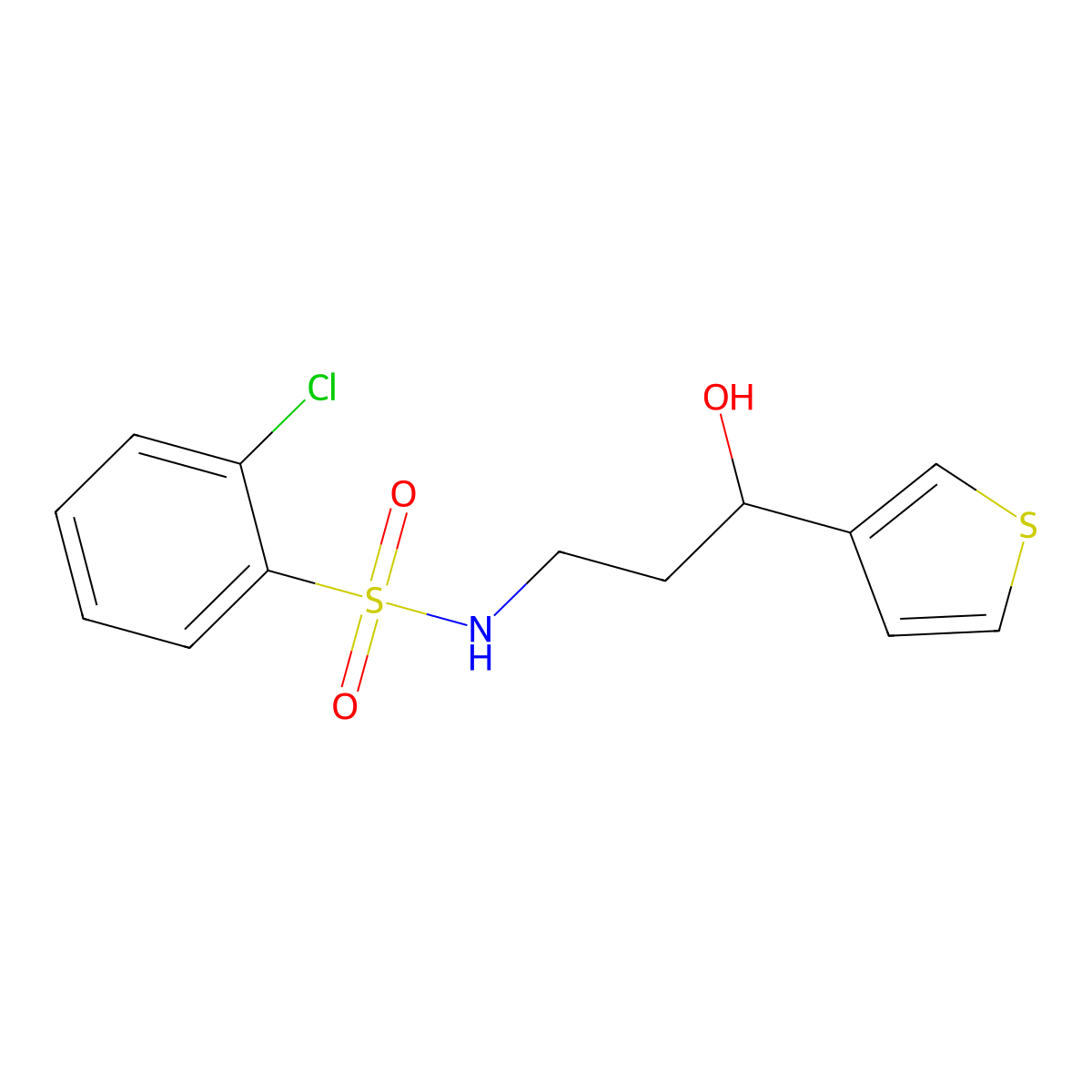 2-chloro-N-(3-hydroxy-3-(thiophen-3-yl)propyl)benzenesulfonamide molecular structure, CAS 2034571-16-7