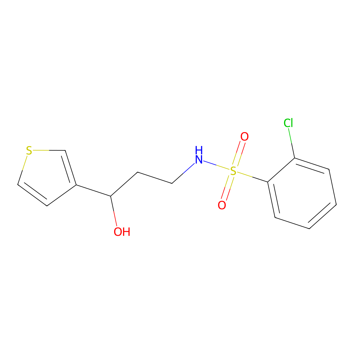 2-chloro-N-(3-hydroxy-3-(thiophen-3-yl)propyl)benzenesulfonamide molecular structure, CAS 2034571-16-7