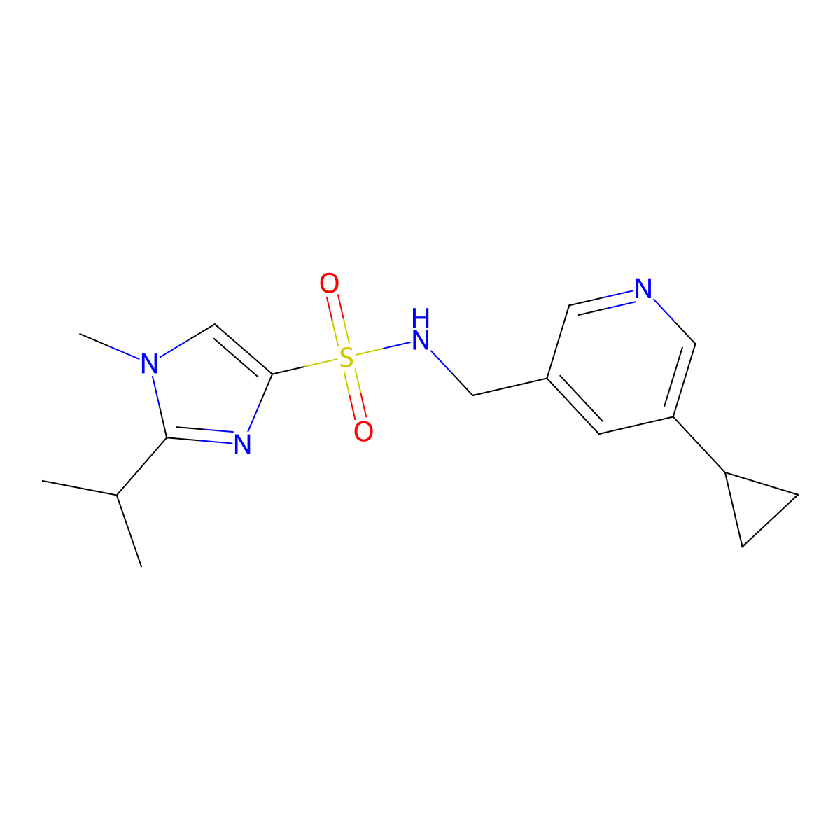 N-((5-cyclopropylpyridin-3-yl)methyl)-2-isopropyl-1-methyl-1H-imidazole-4-sulfonamide molecular structure, CAS 2034571-18-9