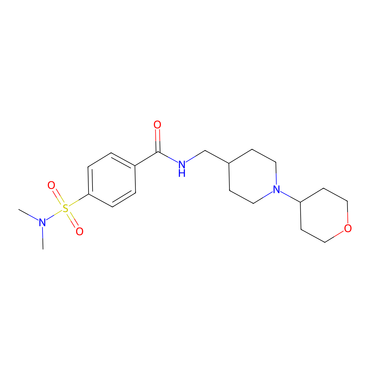 4-(N,N-dimethylsulfamoyl)-N-((1-(tetrahydro-2H-pyran-4-yl)piperidin-4-yl)methyl)benzamide molecular structure, CAS 2034571-22-5