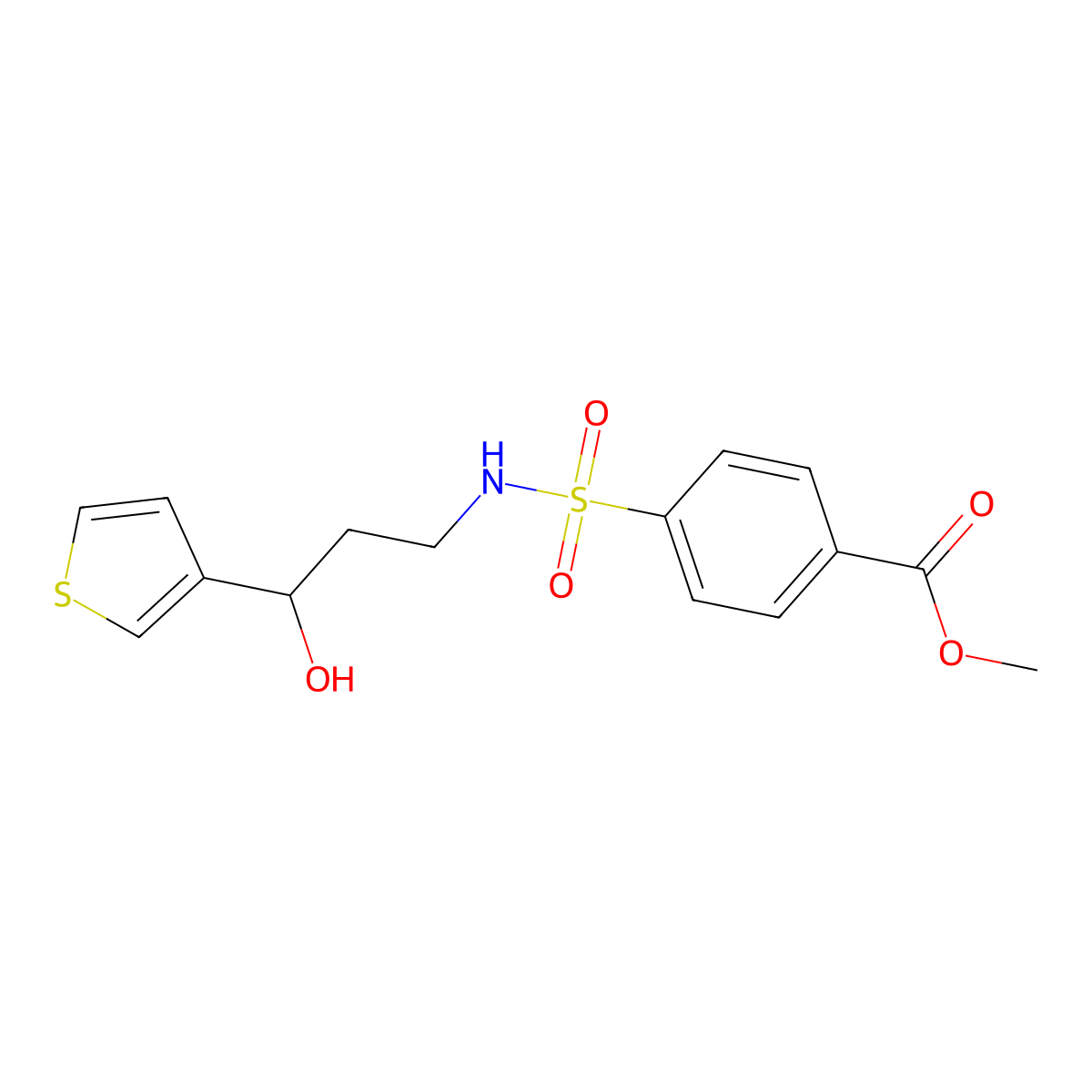 methyl 4-(N-(3-hydroxy-3-(thiophen-3-yl)propyl)sulfamoyl)benzoate molecular structure, CAS 2034571-27-0