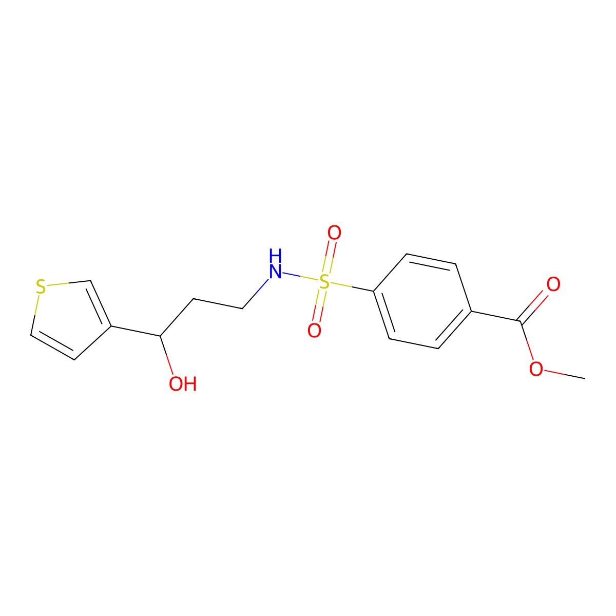 methyl 4-(N-(3-hydroxy-3-(thiophen-3-yl)propyl)sulfamoyl)benzoate molecular structure, CAS 2034571-27-0