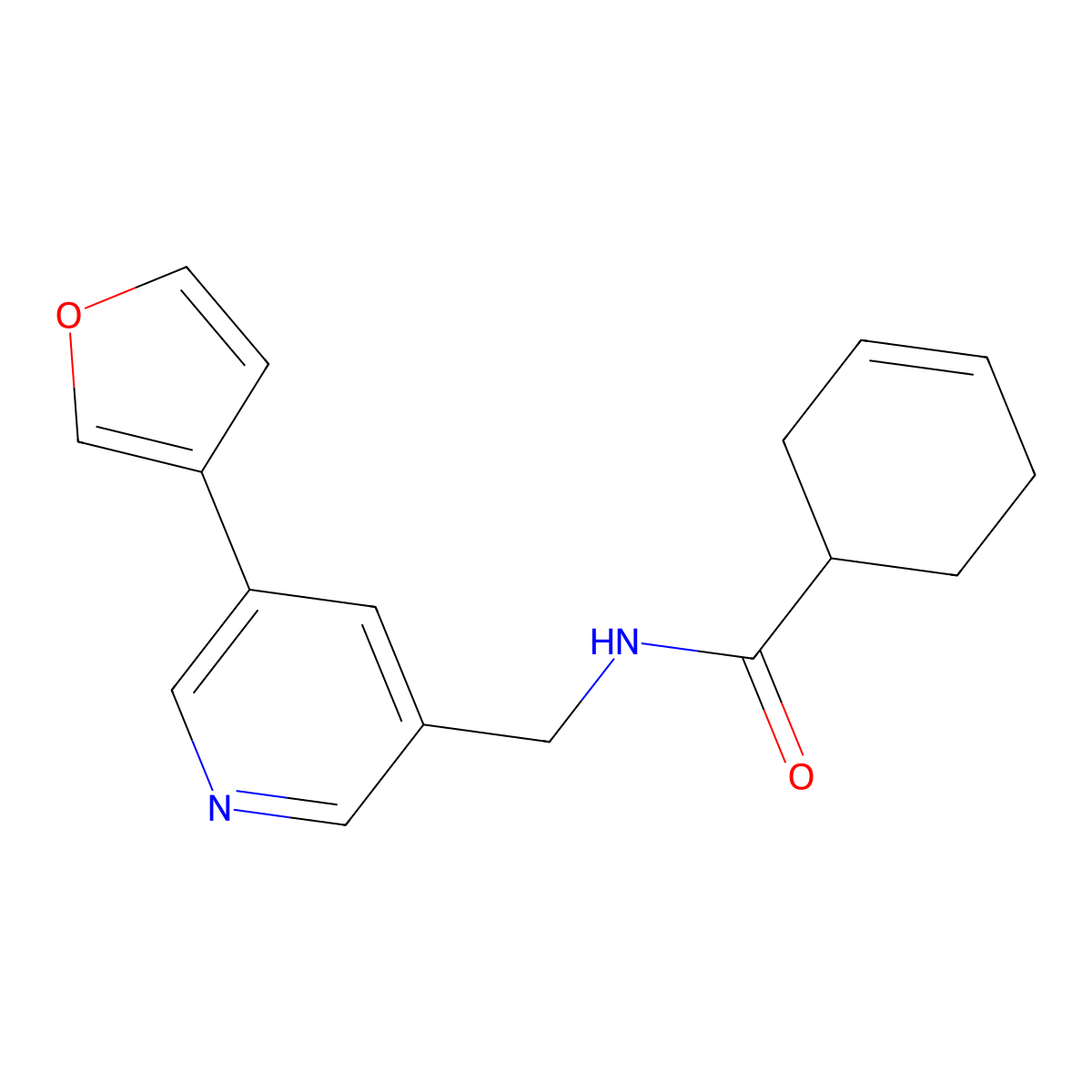 N-((5-(furan-3-yl)pyridin-3-yl)methyl)cyclohex-3-enecarboxamide molecular structure, CAS 2034571-30-5