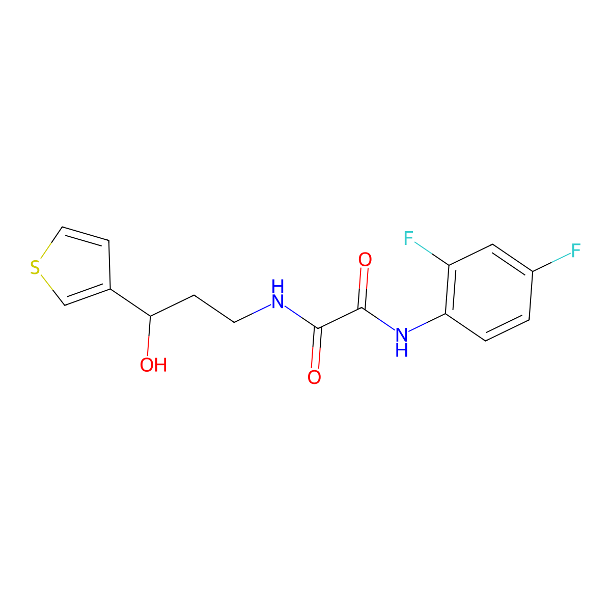 N1-(2,4-difluorophenyl)-N2-(3-hydroxy-3-(thiophen-3-yl)propyl)oxalamide molecular structure, CAS 2034571-31-6