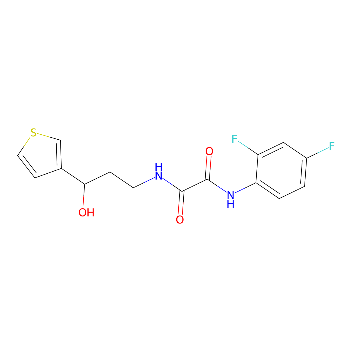 N1-(2,4-difluorophenyl)-N2-(3-hydroxy-3-(thiophen-3-yl)propyl)oxalamide molecular structure, CAS 2034571-31-6