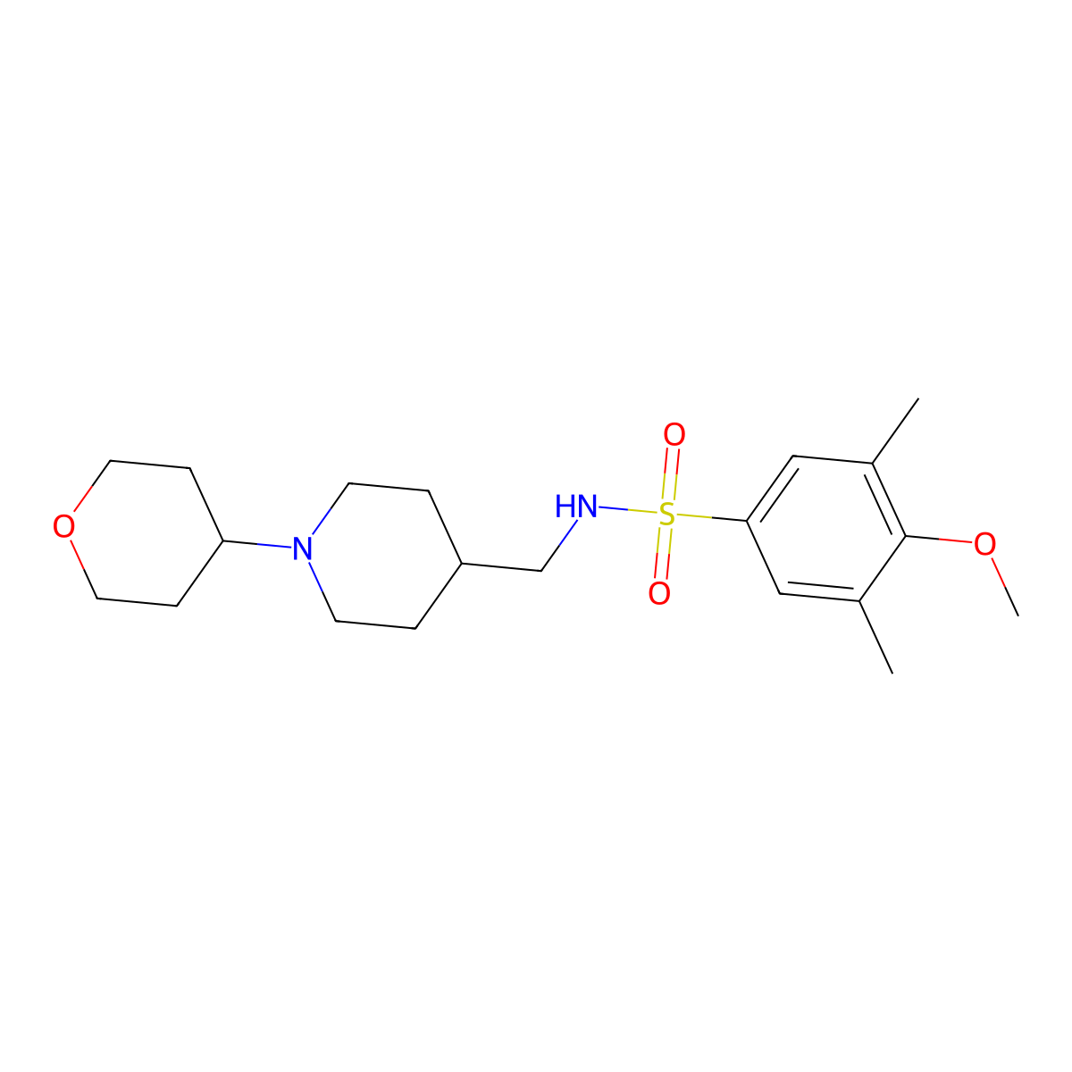 4-methoxy-3,5-dimethyl-N-((1-(tetrahydro-2H-pyran-4-yl)piperidin-4-yl)methyl)benzenesulfonamide molecular structure, CAS 2034571-33-8