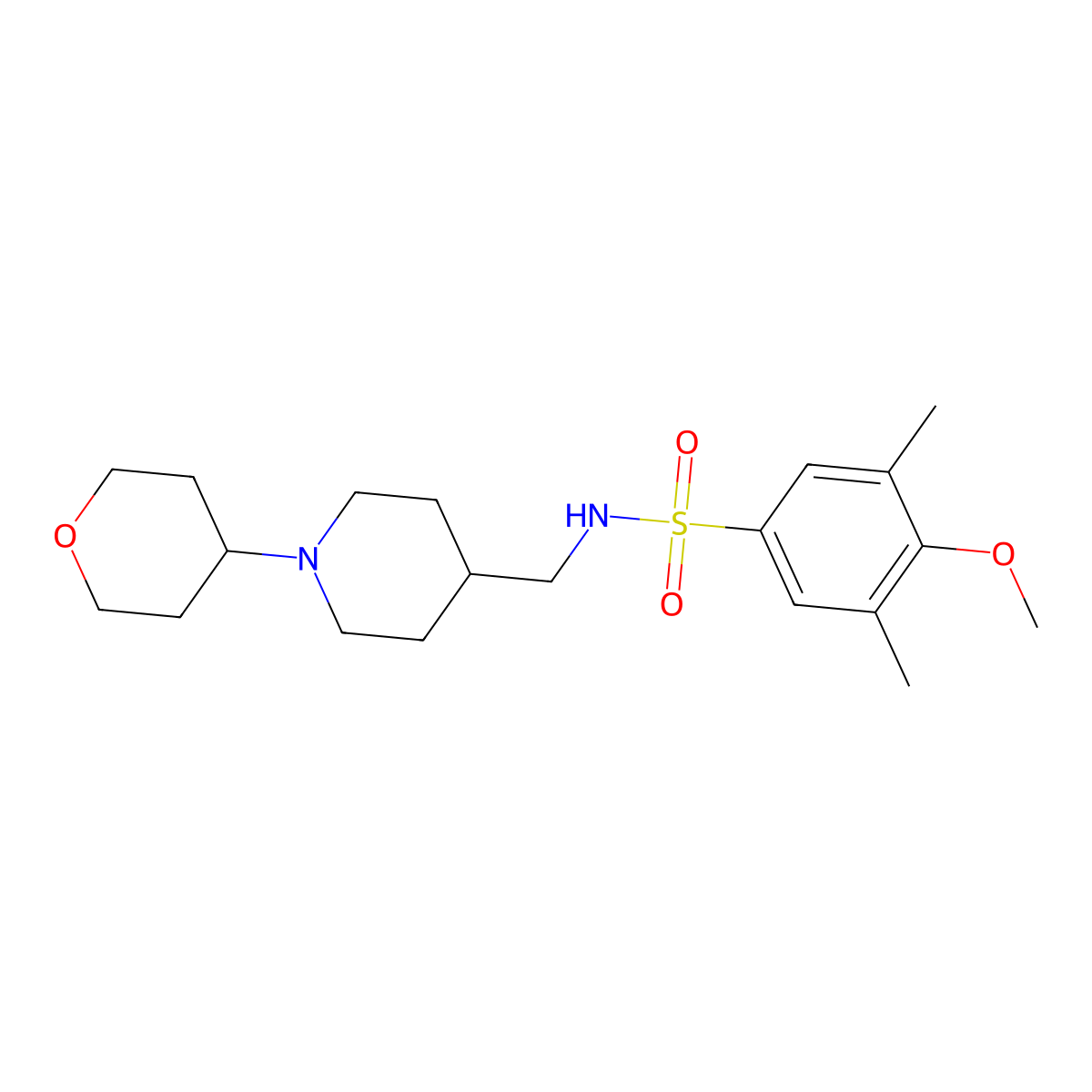 4-methoxy-3,5-dimethyl-N-((1-(tetrahydro-2H-pyran-4-yl)piperidin-4-yl)methyl)benzenesulfonamide molecular structure, CAS 2034571-33-8