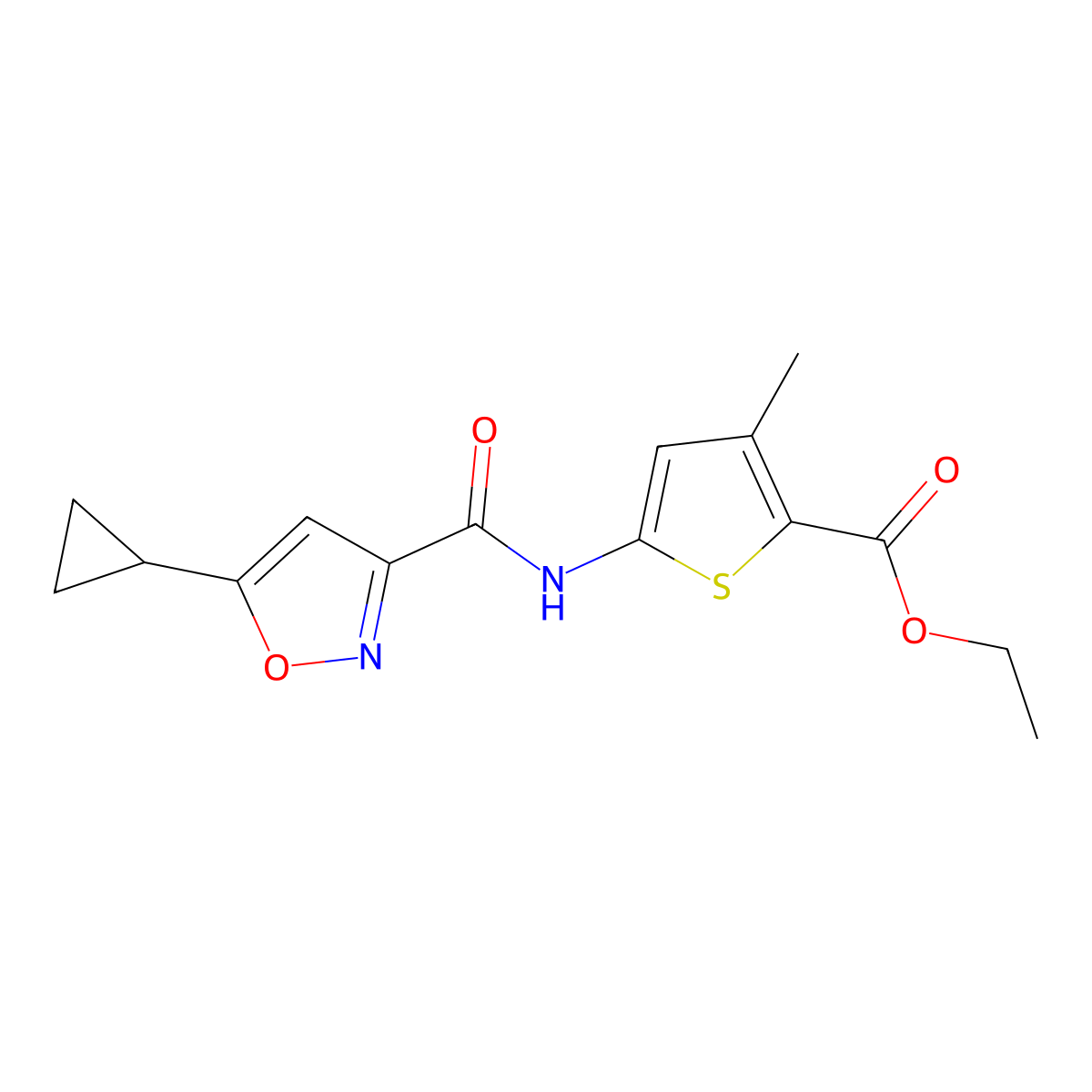 Ethyl 5-(5-cyclopropylisoxazole-3-carboxamido)-3-methylthiophene-2-carboxylate molecular structure, CAS 2034571-36-1