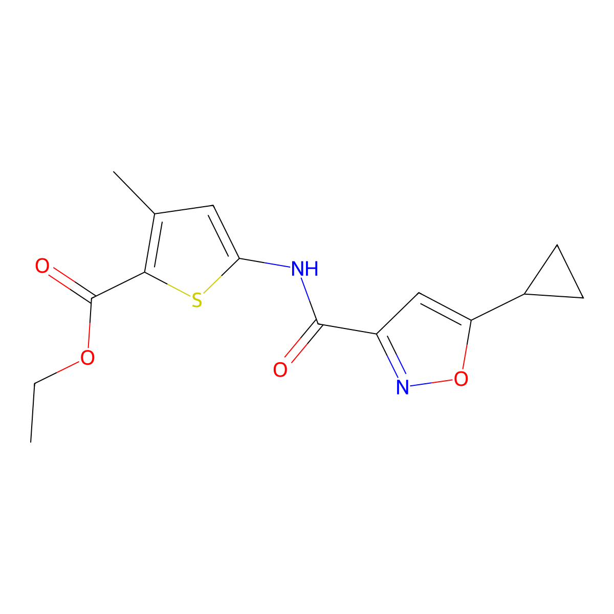 Ethyl 5-(5-cyclopropylisoxazole-3-carboxamido)-3-methylthiophene-2-carboxylate molecular structure, CAS 2034571-36-1