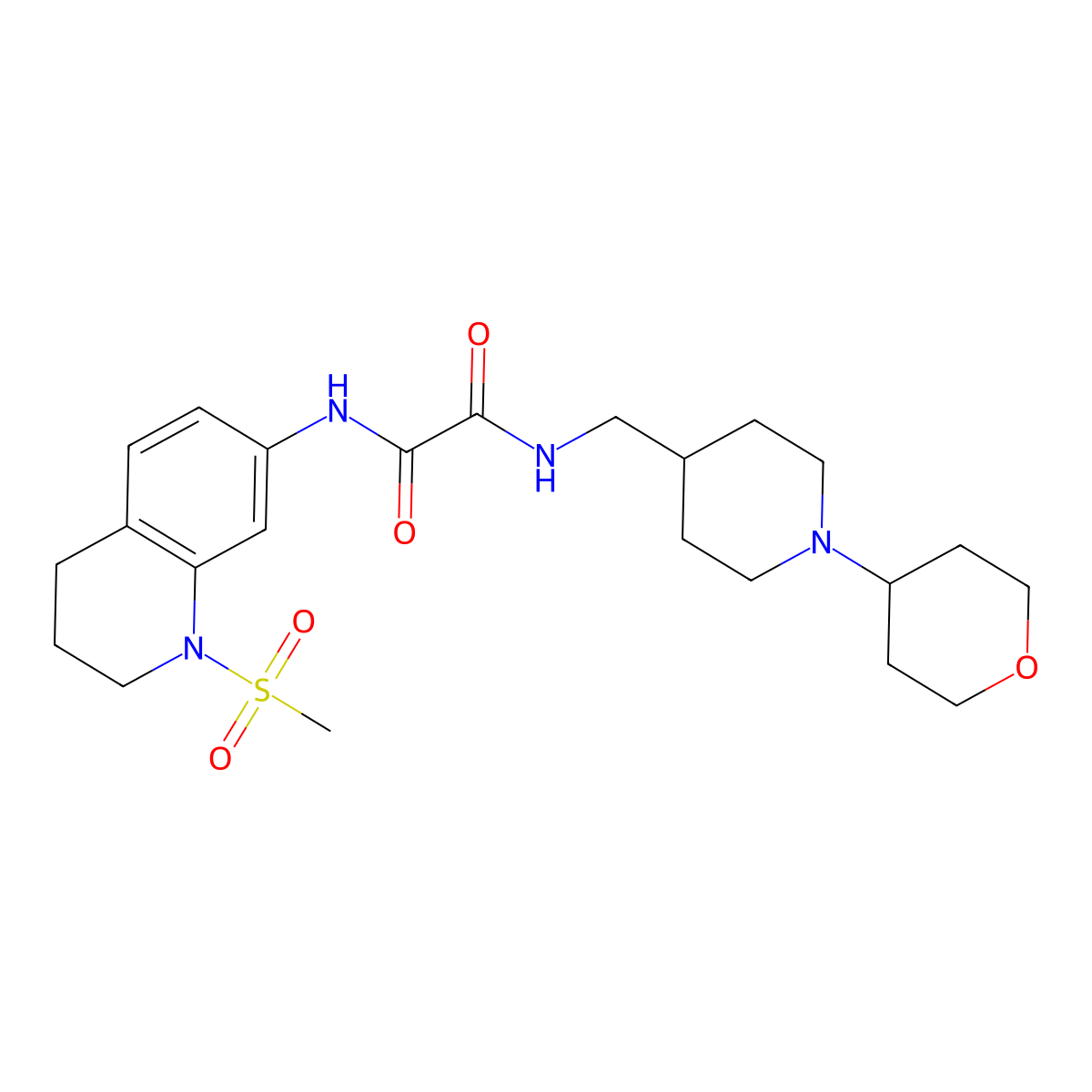 N1-(1-(methylsulfonyl)-1,2,3,4-tetrahydroquinolin-7-yl)-N2-((1-(tetrahydro-2H-pyran-4-yl)piperidin-4-yl)methyl)oxalamide molecular structure, CAS 2034571-43-0