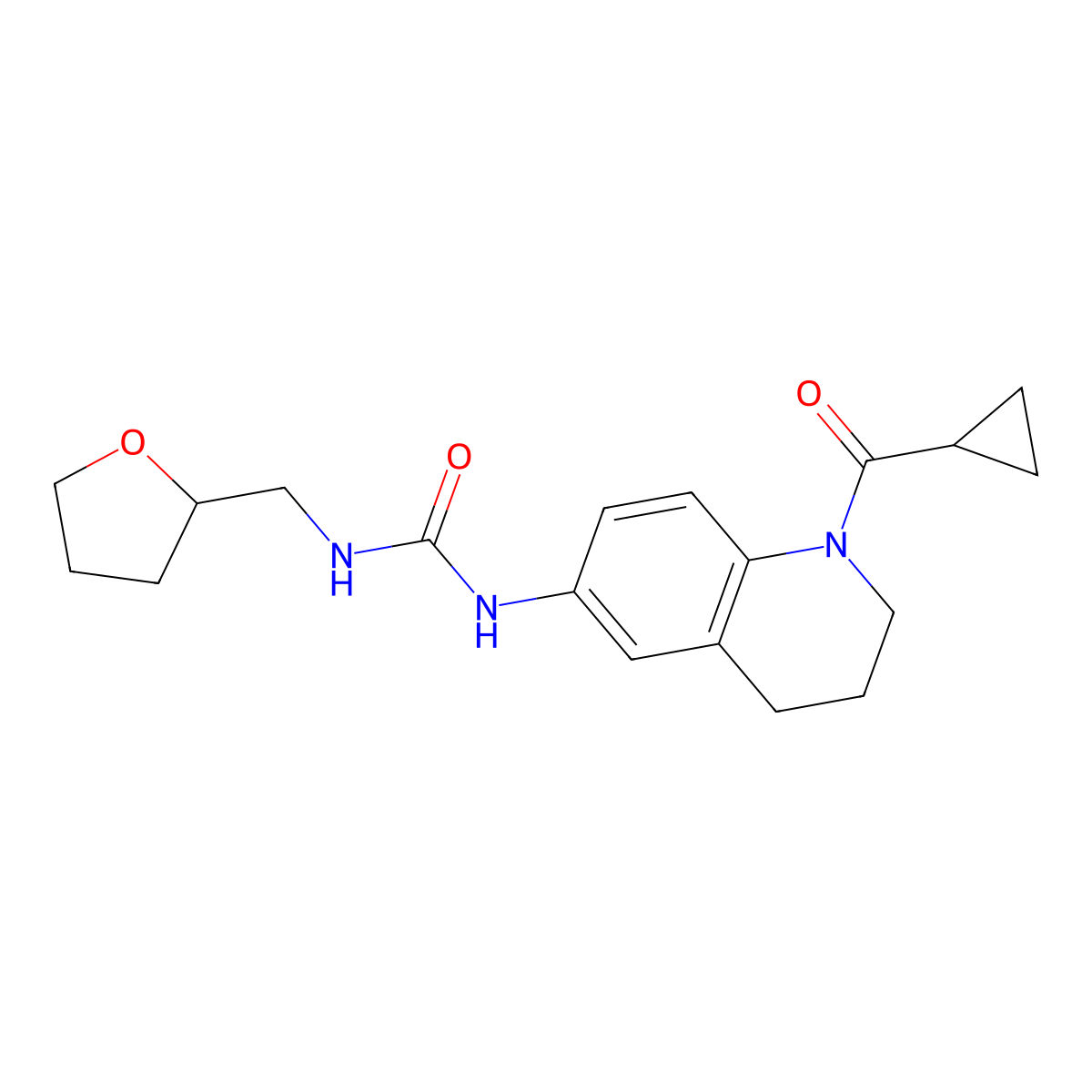1-(1-(Cyclopropanecarbonyl)-1,2,3,4-tetrahydroquinolin-6-yl)-3-((tetrahydrofuran-2-yl)methyl)urea molecular structure, CAS 2034571-53-2