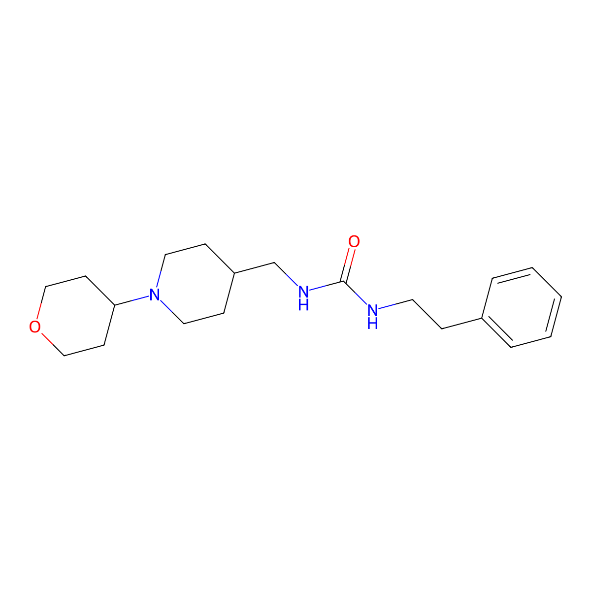1-phenethyl-3-((1-(tetrahydro-2H-pyran-4-yl)piperidin-4-yl)methyl)urea molecular structure, CAS 2034571-54-3