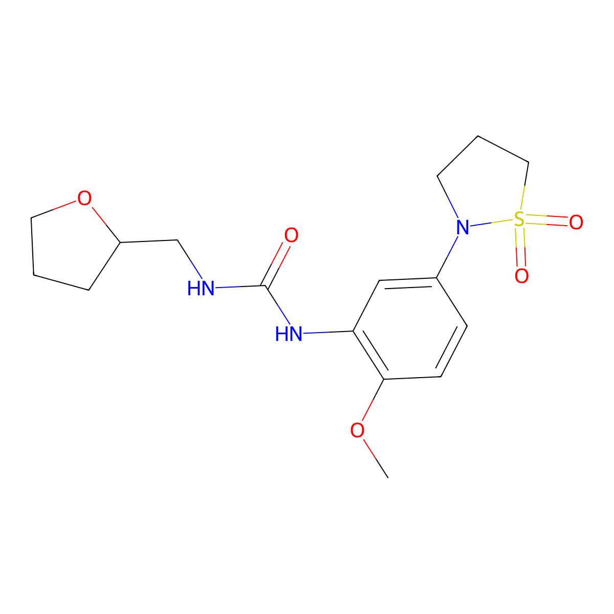 1-(5-(1,1-Dioxidoisothiazolidin-2-yl)-2-methoxyphenyl)-3-((tetrahydrofuran-2-yl)methyl)urea molecular structure, CAS 2034571-57-6