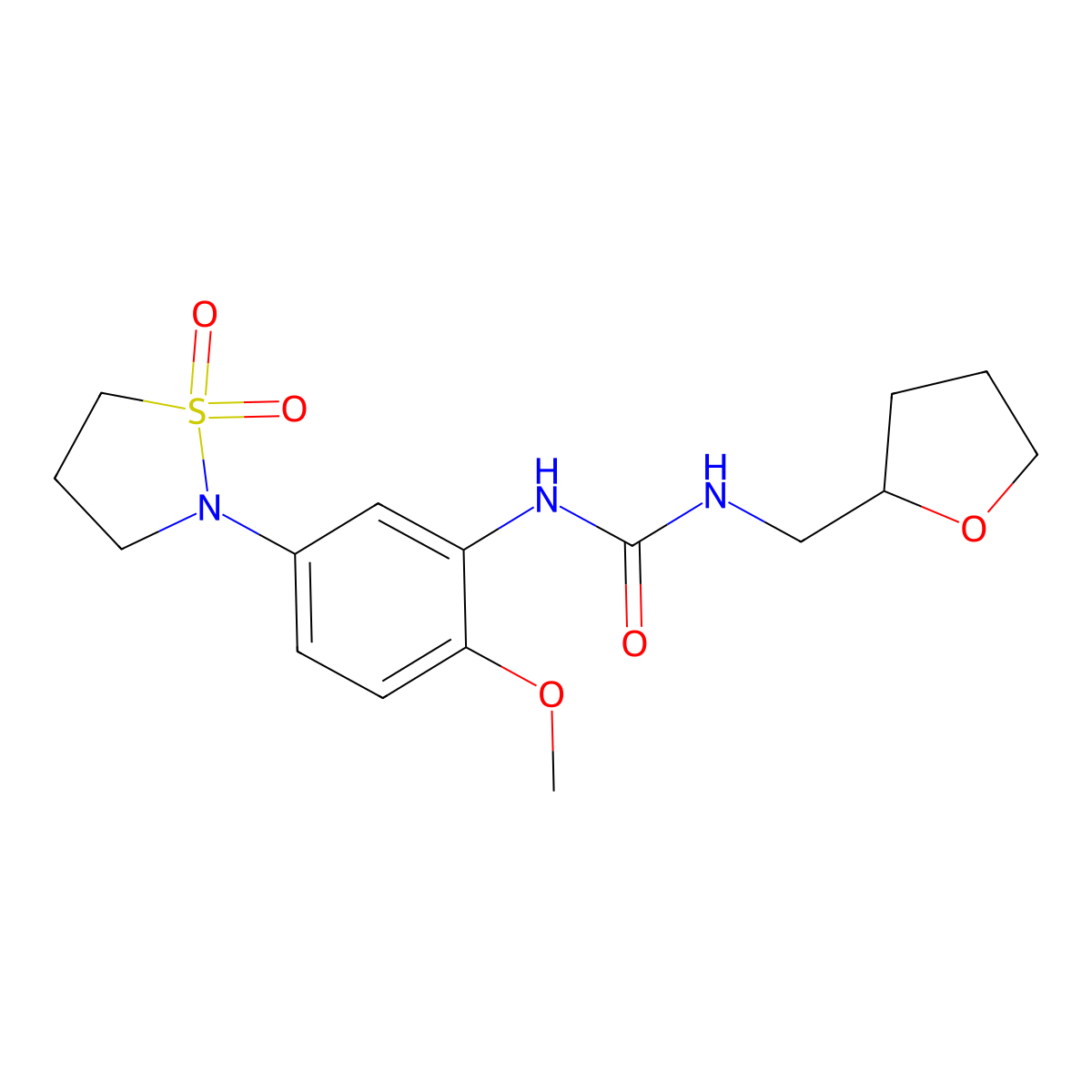 1-(5-(1,1-Dioxidoisothiazolidin-2-yl)-2-methoxyphenyl)-3-((tetrahydrofuran-2-yl)methyl)urea molecular structure, CAS 2034571-57-6