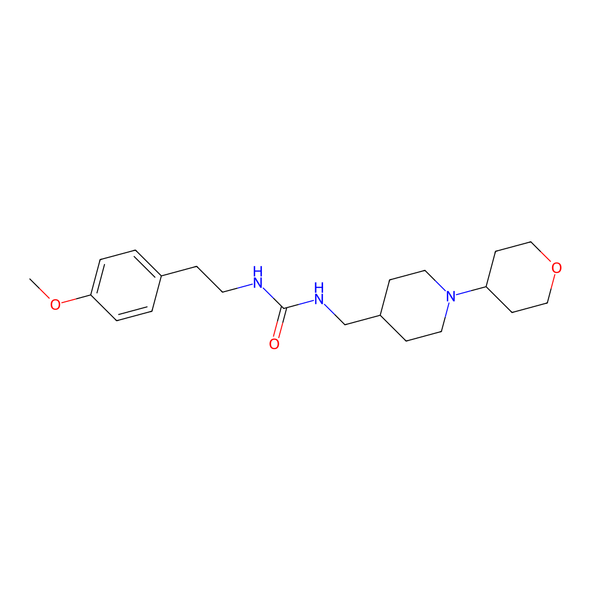 1-(4-methoxyphenethyl)-3-((1-(tetrahydro-2H-pyran-4-yl)piperidin-4-yl)methyl)urea molecular structure, CAS 2034571-61-2