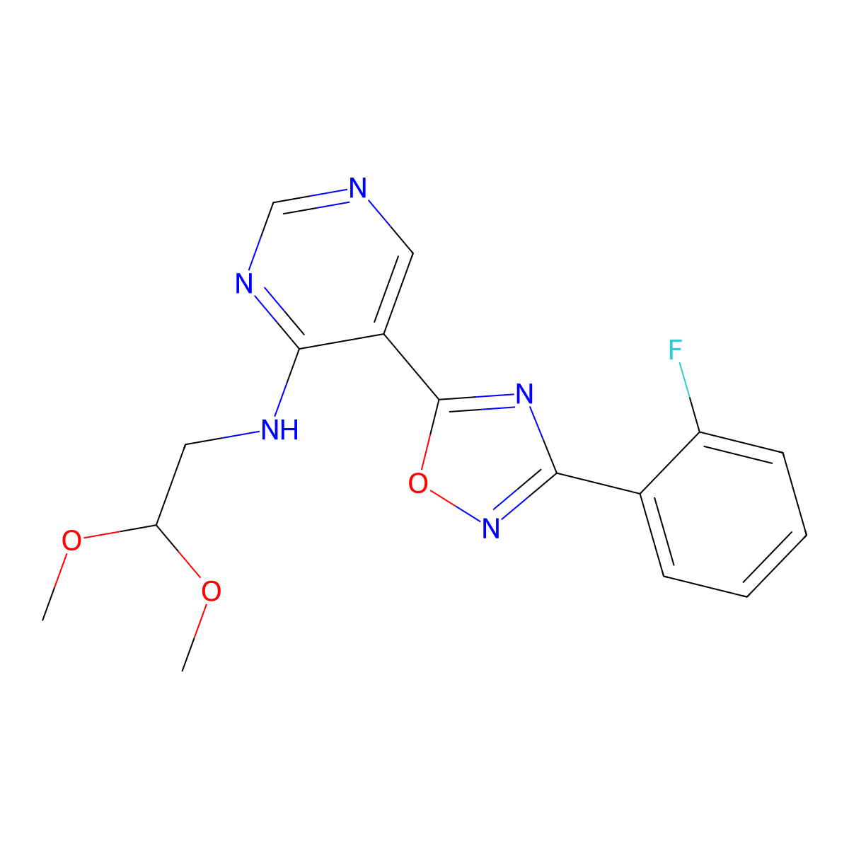 N-(2,2-dimethoxyethyl)-5-[3-(2-fluorophenyl)-1,2,4-oxadiazol-5-yl]pyrimidin-4-amine molecular structure, CAS 2034571-65-6