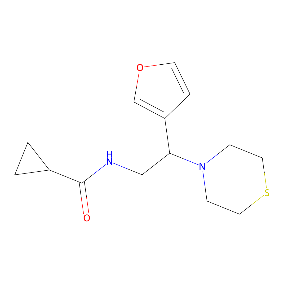 N-(2-(furan-3-yl)-2-thiomorpholinoethyl)cyclopropanecarboxamide molecular structure, CAS 2034571-68-9