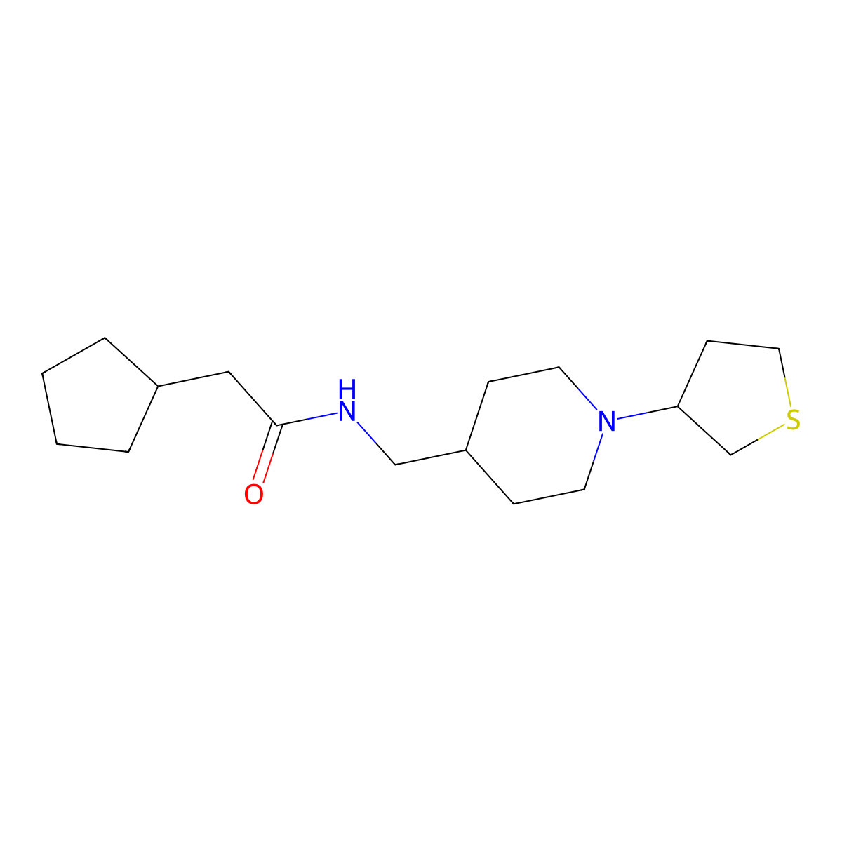 2-cyclopentyl-N-((1-(tetrahydrothiophen-3-yl)piperidin-4-yl)methyl)acetamide molecular structure, CAS 2034571-71-4