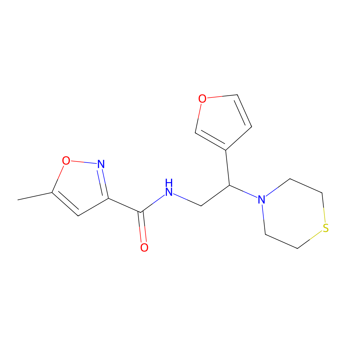N-(2-(furan-3-yl)-2-thiomorpholinoethyl)-5-methylisoxazole-3-carboxamide molecular structure, CAS 2034571-72-5