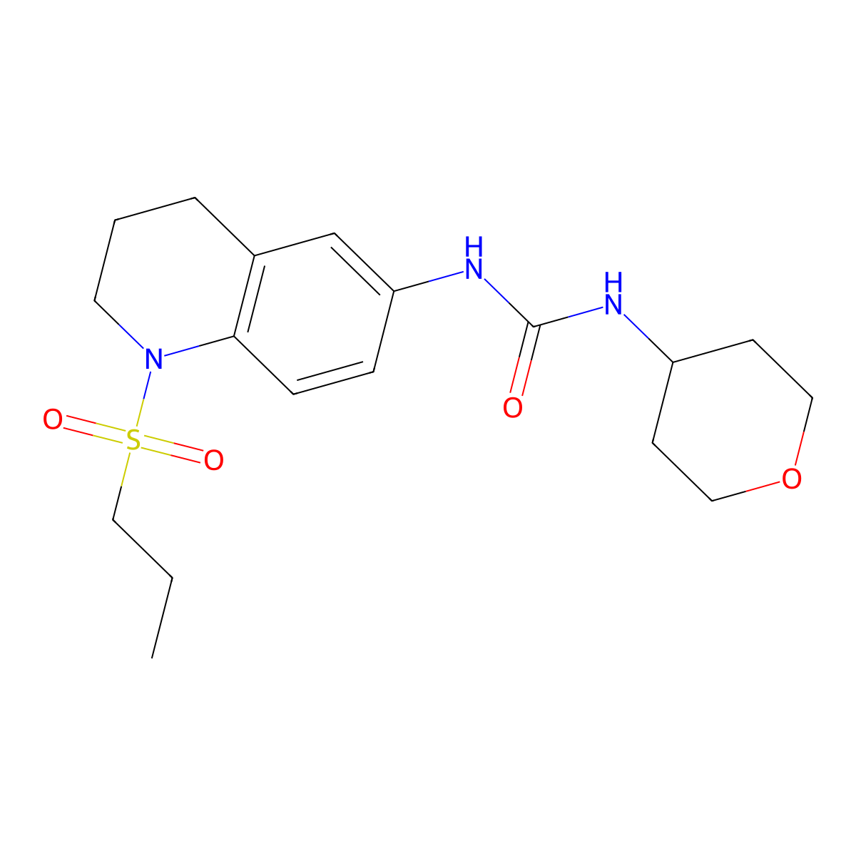 1-(1-(propylsulfonyl)-1,2,3,4-tetrahydroquinolin-6-yl)-3-(tetrahydro-2H-pyran-4-yl)urea molecular structure, CAS 2034571-73-6