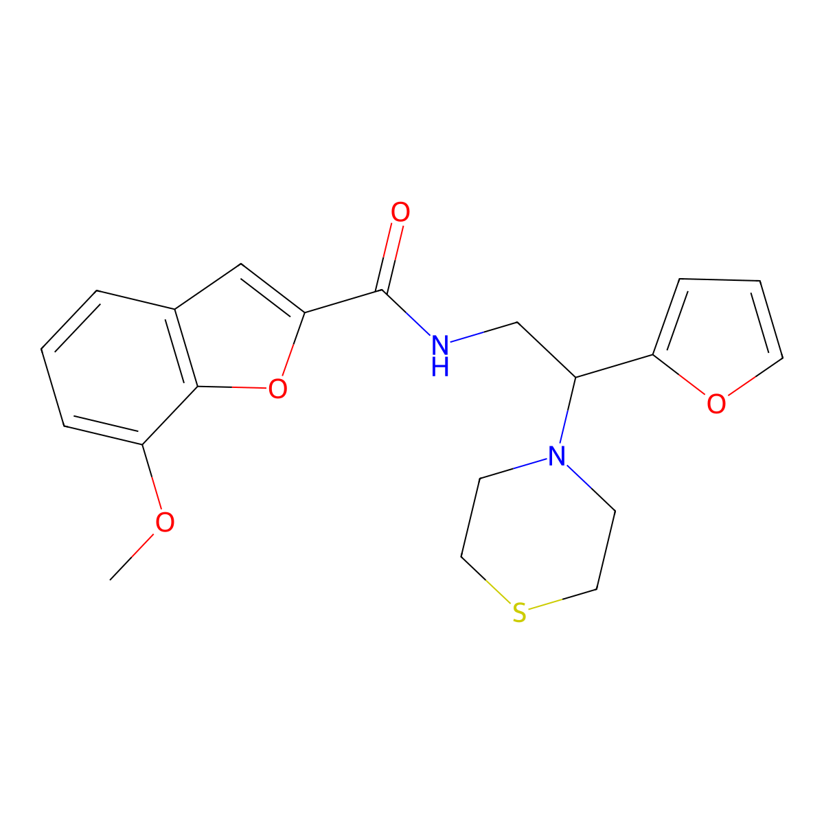 N-(2-(furan-2-yl)-2-thiomorpholinoethyl)-7-methoxybenzofuran-2-carboxamide molecular structure, CAS 2034571-74-7