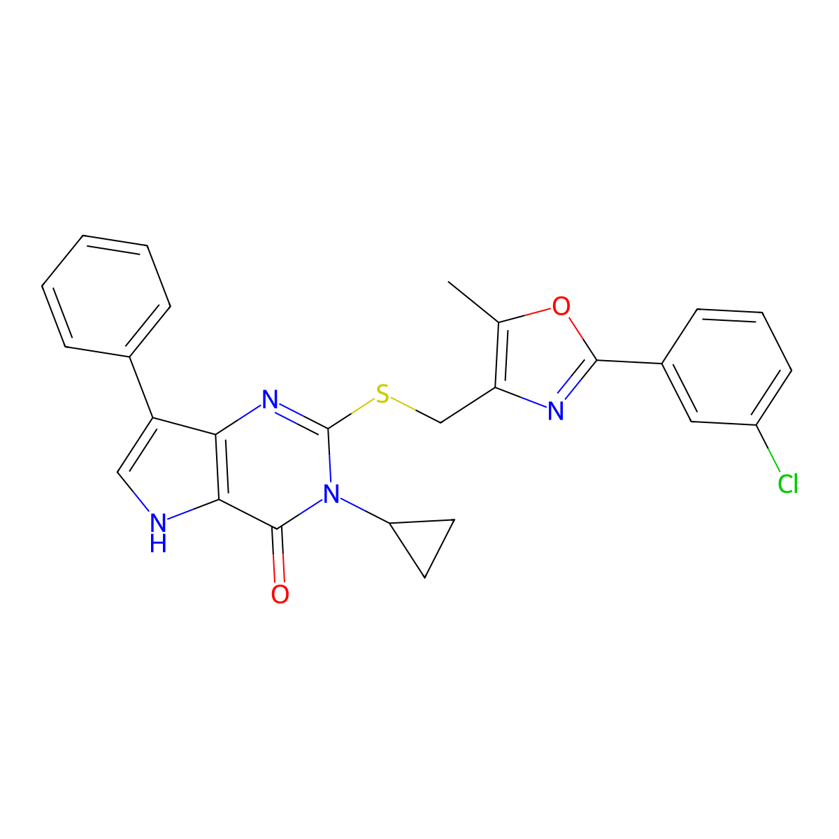 2-(((2-(3-chlorophenyl)-5-methyloxazol-4-yl)methyl)thio)-3-cyclopropyl-7-phenyl-3H-pyrrolo[3,2-d]pyrimidin-4(5H)-one molecular structure, CAS 2034571-86-1