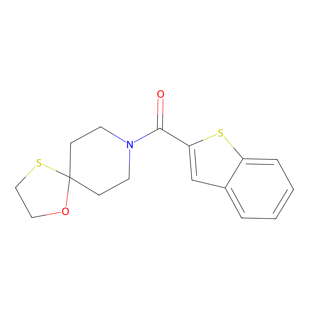 Benzo[b]thiophen-2-yl(1-oxa-4-thia-8-azaspiro[4.5]decan-8-yl)methanone molecular structure, CAS 2034571-93-0