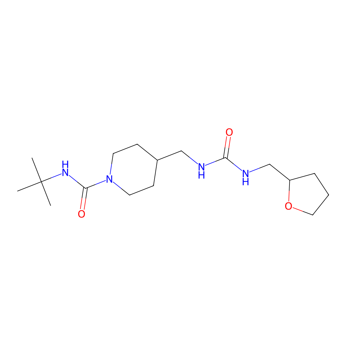 N-(tert-butyl)-4-((3-((tetrahydrofuran-2-yl)methyl)ureido)methyl)piperidine-1-carboxamide molecular structure, CAS 2034571-94-1