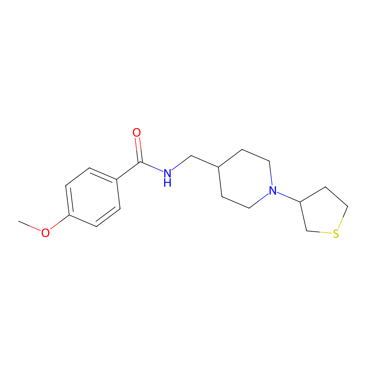 4-methoxy-N-((1-(tetrahydrothiophen-3-yl)piperidin-4-yl)methyl)benzamide molecular structure, CAS 2034571-96-3