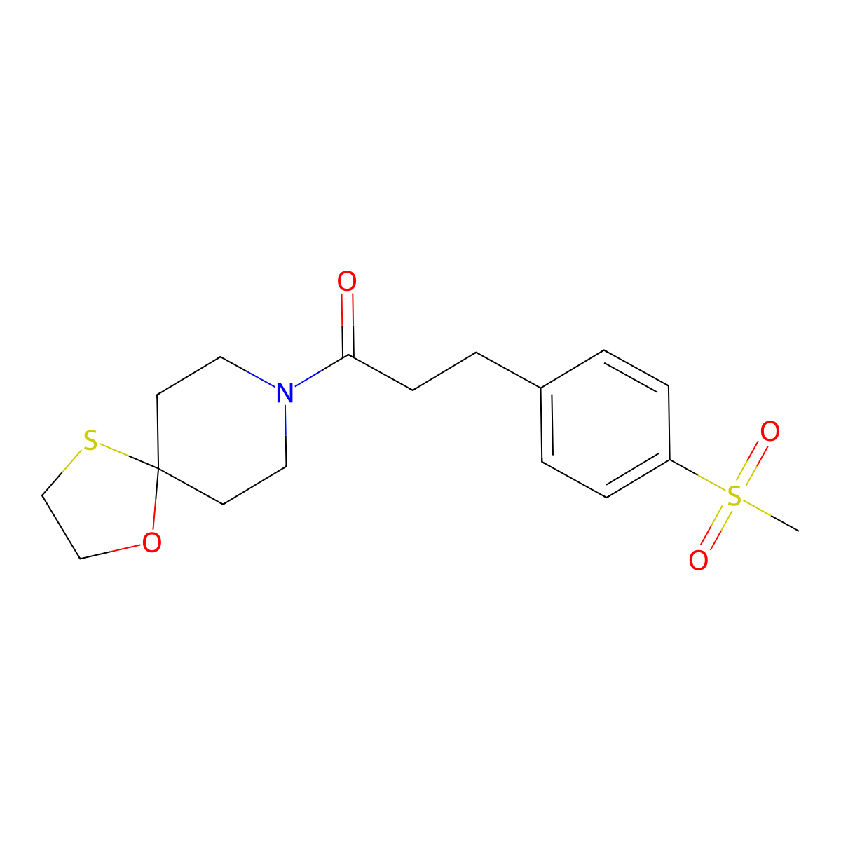 3-(4-(Methylsulfonyl)phenyl)-1-(1-oxa-4-thia-8-azaspiro[4.5]decan-8-yl)propan-1-one molecular structure, CAS 2034571-98-5