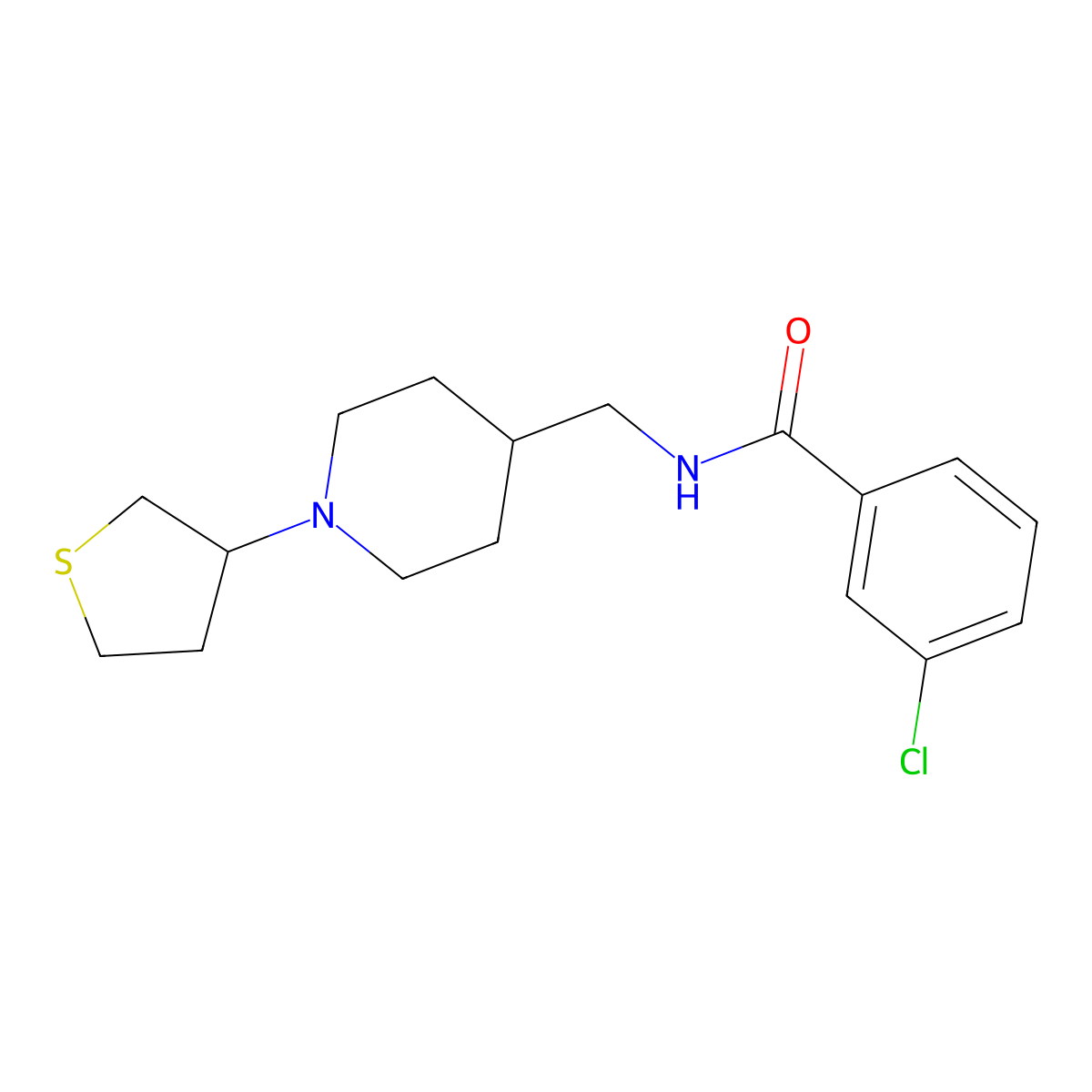 3-chloro-N-((1-(tetrahydrothiophen-3-yl)piperidin-4-yl)methyl)benzamide molecular structure, CAS 2034571-99-6