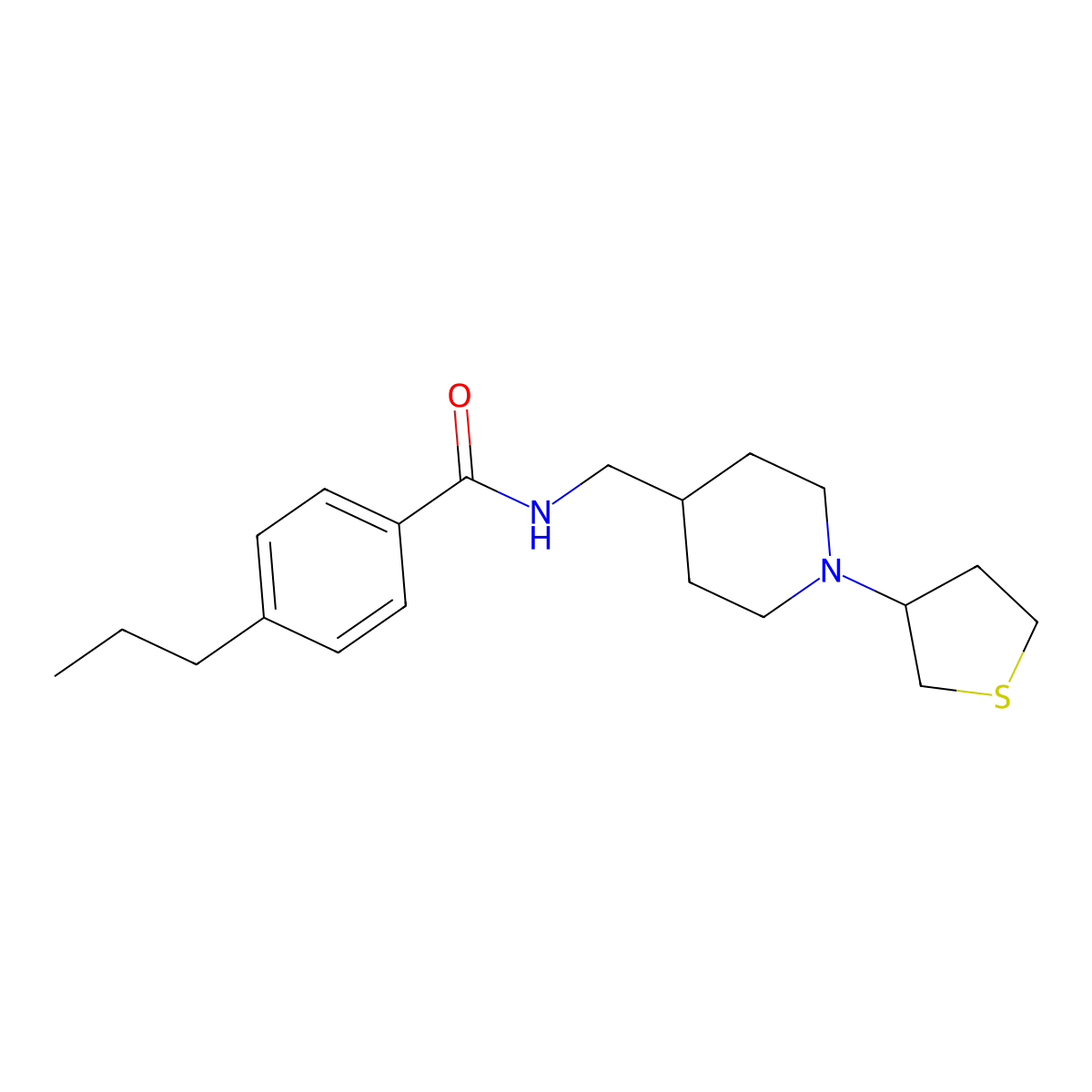 4-propyl-N-((1-(tetrahydrothiophen-3-yl)piperidin-4-yl)methyl)benzamide molecular structure, CAS 2034572-00-2