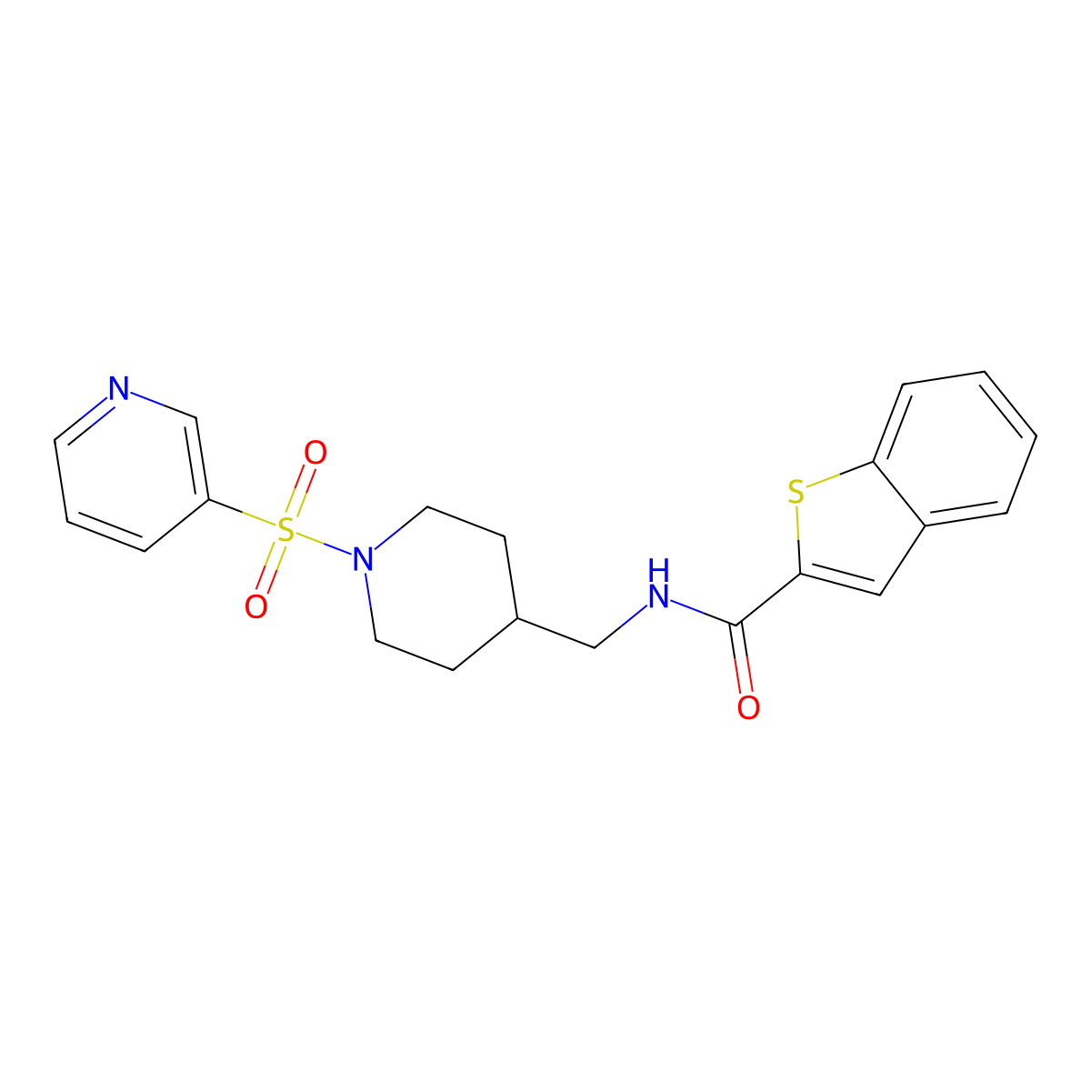 N-((1-(pyridin-3-ylsulfonyl)piperidin-4-yl)methyl)benzo[b]thiophene-2-carboxamide molecular structure, CAS 2034572-04-6