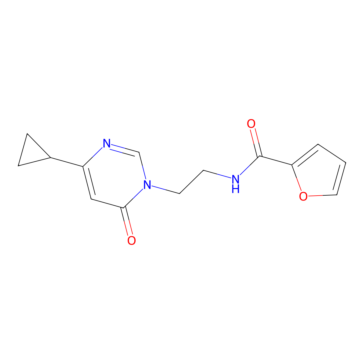 N-(2-(4-cyclopropyl-6-oxopyrimidin-1(6H)-yl)ethyl)furan-2-carboxamide molecular structure, CAS 2034572-05-7