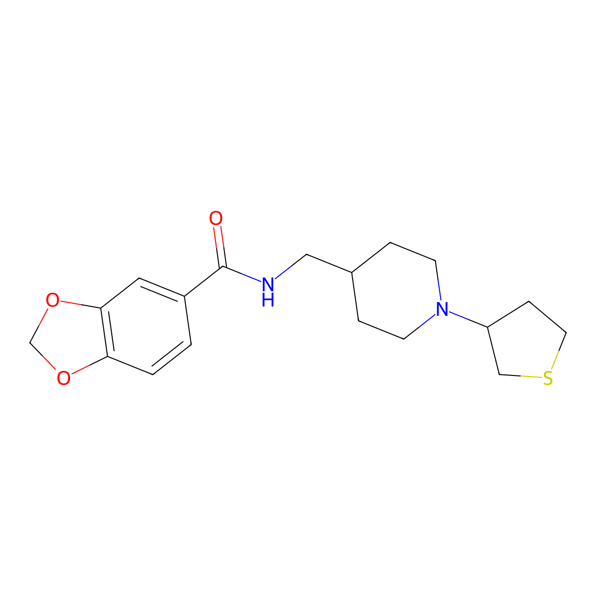 N-((1-(tetrahydrothiophen-3-yl)piperidin-4-yl)methyl)benzo[d][1,3]dioxole-5-carboxamide molecular structure, CAS 2034572-06-8