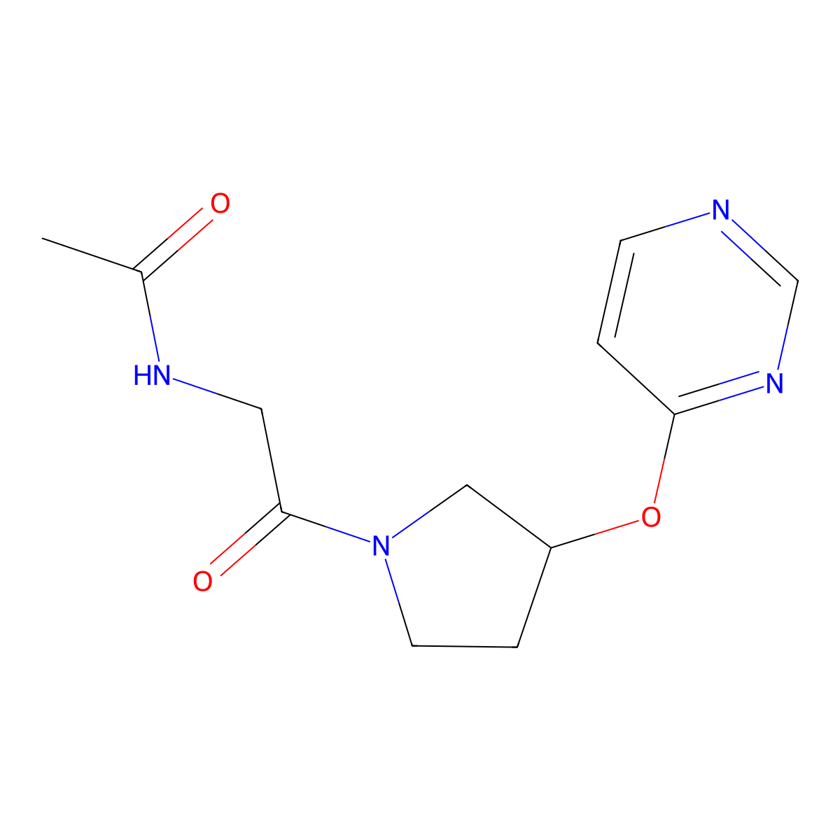 N-(2-oxo-2-(3-(pyrimidin-4-yloxy)pyrrolidin-1-yl)ethyl)acetamide molecular structure, CAS 2034572-08-0