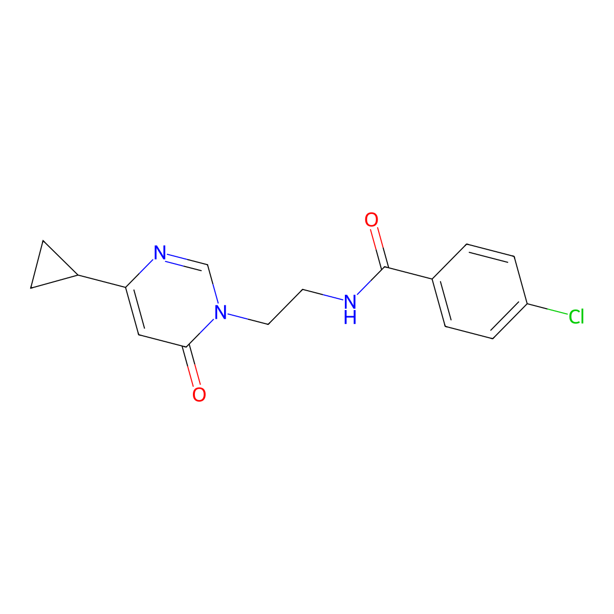 4-chloro-N-(2-(4-cyclopropyl-6-oxopyrimidin-1(6H)-yl)ethyl)benzamide molecular structure, CAS 2034572-12-6