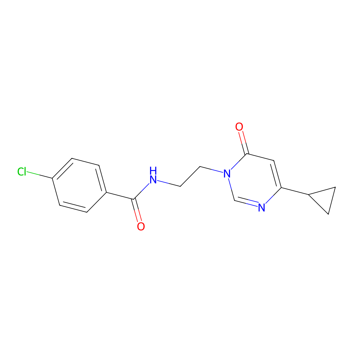 4-chloro-N-(2-(4-cyclopropyl-6-oxopyrimidin-1(6H)-yl)ethyl)benzamide molecular structure, CAS 2034572-12-6