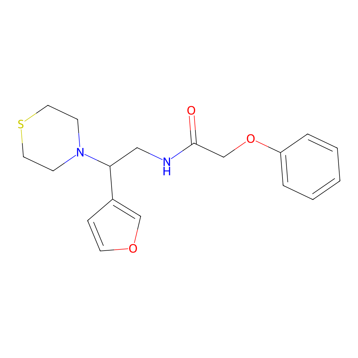 N-(2-(furan-3-yl)-2-thiomorpholinoethyl)-2-phenoxyacetamide molecular structure, CAS 2034572-13-7
