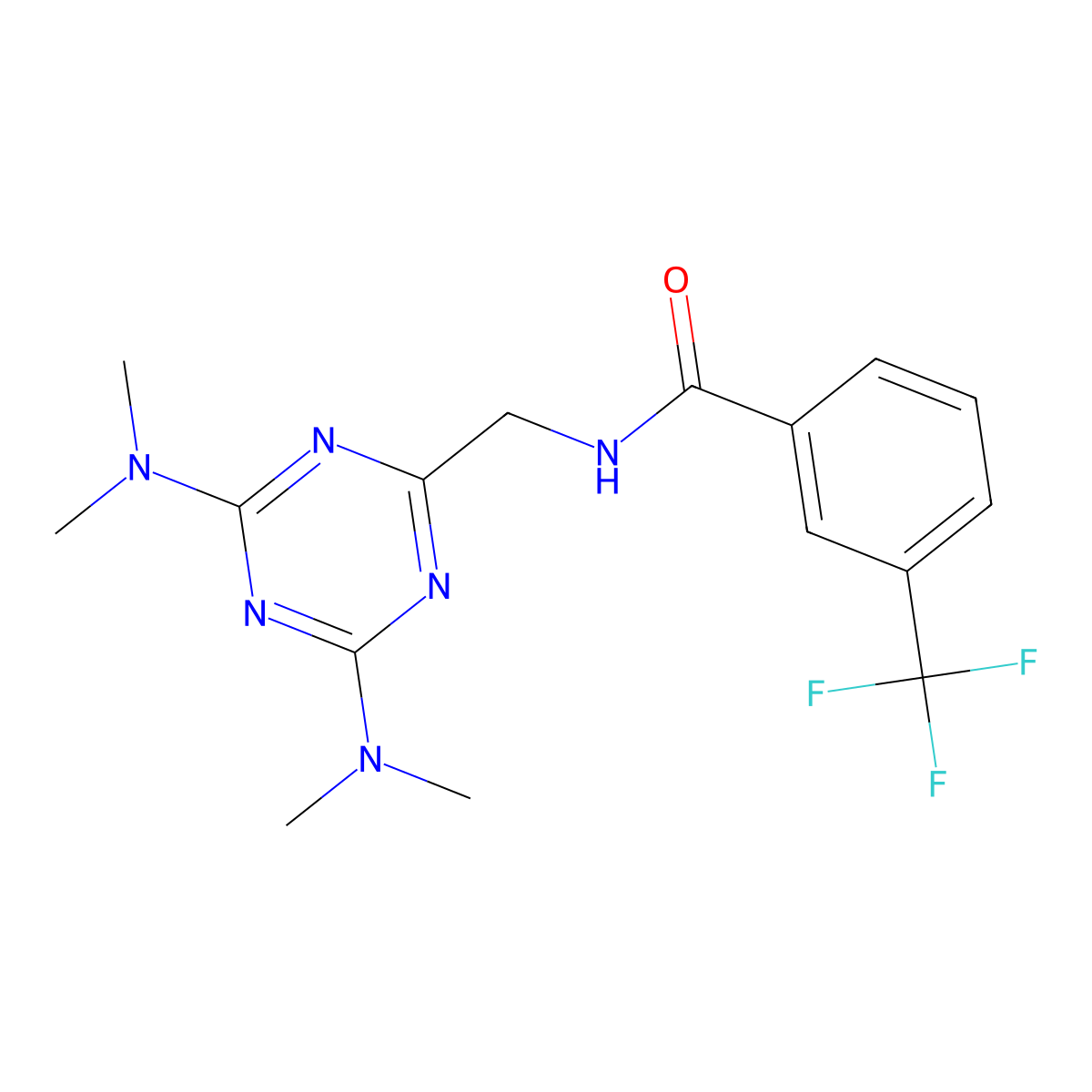 N-{[4,6-bis(dimethylamino)-1,3,5-triazin-2-yl]methyl}-3-(trifluoromethyl)benzamide molecular structure, CAS 2034572-15-9
