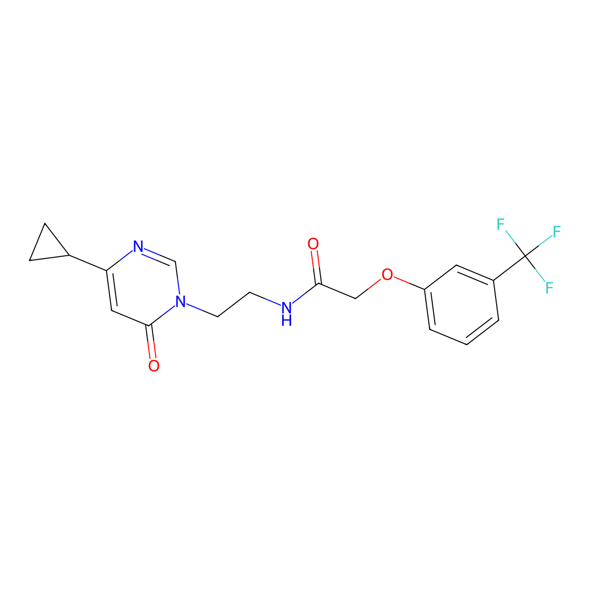 N-(2-(4-cyclopropyl-6-oxopyrimidin-1(6H)-yl)ethyl)-2-(3-(trifluoromethyl)phenoxy)acetamide molecular structure, CAS 2034572-19-3