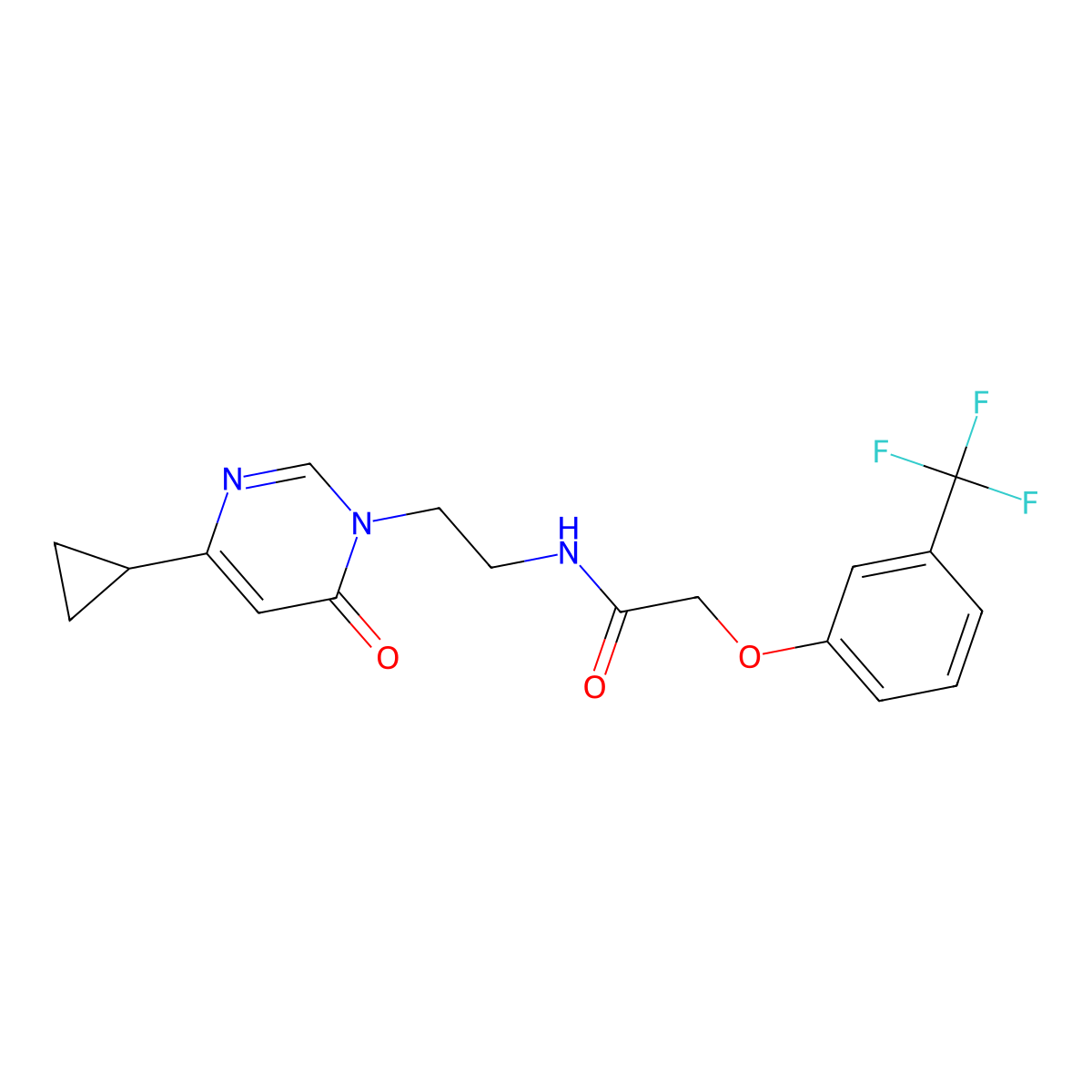 N-(2-(4-cyclopropyl-6-oxopyrimidin-1(6H)-yl)ethyl)-2-(3-(trifluoromethyl)phenoxy)acetamide molecular structure, CAS 2034572-19-3