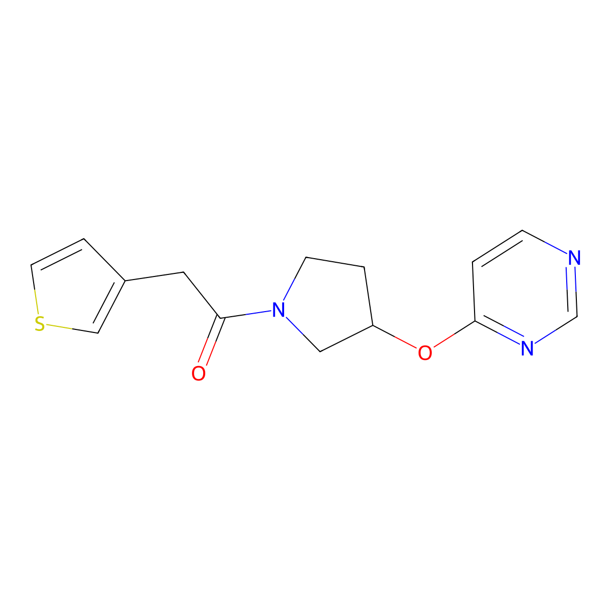 1-(3-(Pyrimidin-4-yloxy)pyrrolidin-1-yl)-2-(thiophen-3-yl)ethanone molecular structure, CAS 2034572-21-7