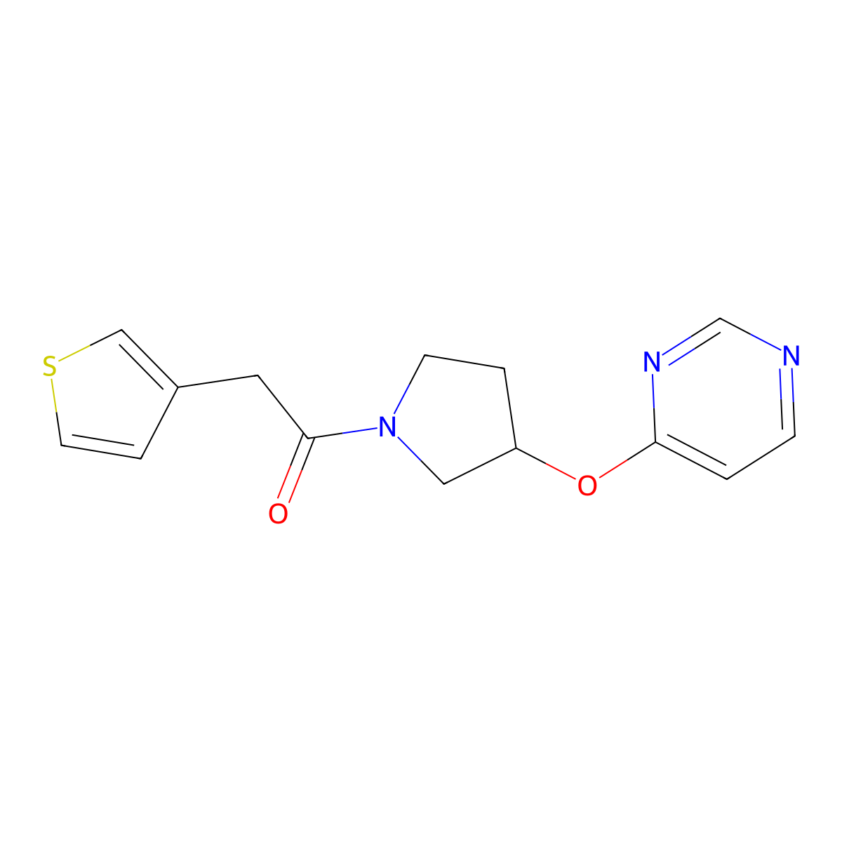 1-(3-(Pyrimidin-4-yloxy)pyrrolidin-1-yl)-2-(thiophen-3-yl)ethanone molecular structure, CAS 2034572-21-7