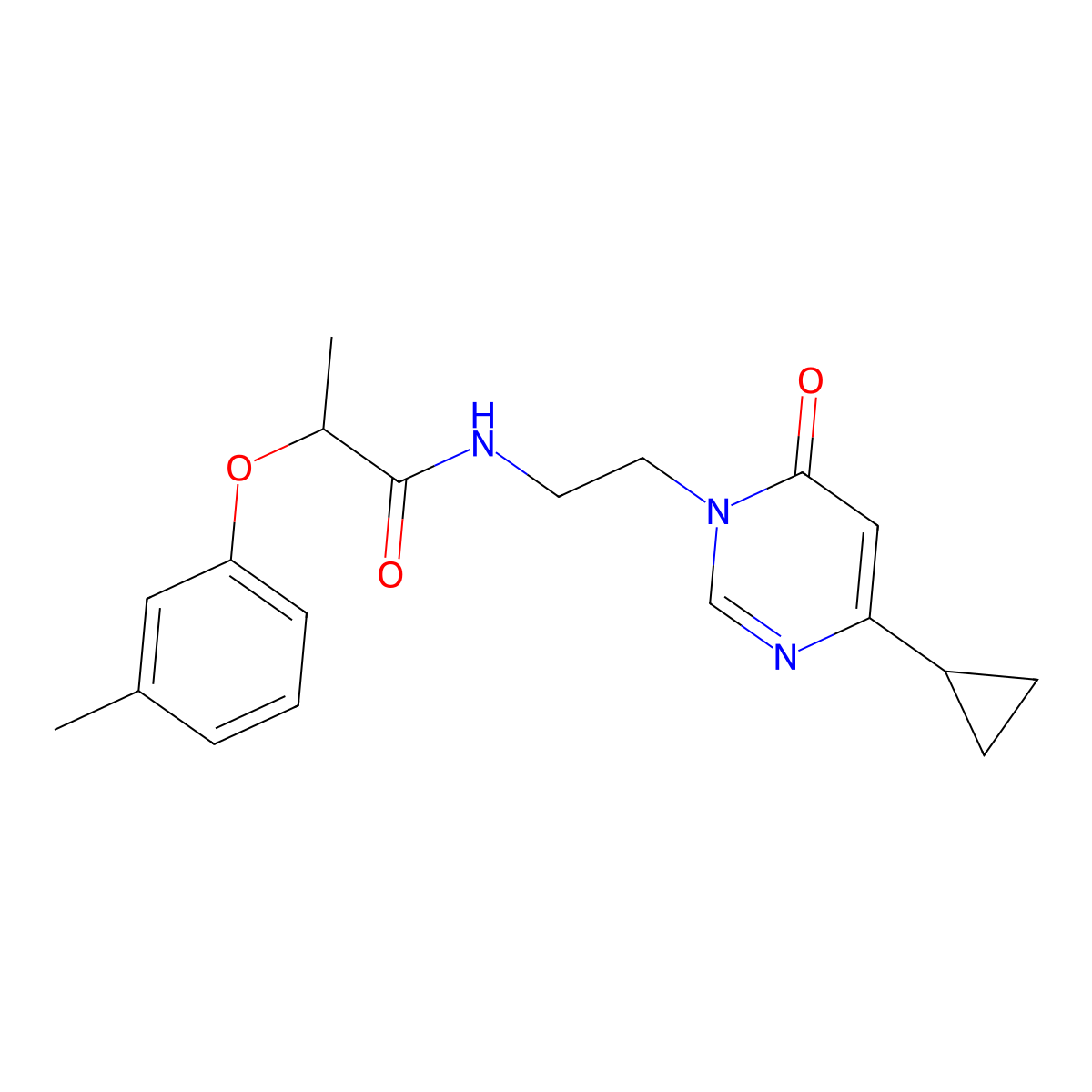 N-[2-(4-cyclopropyl-6-oxo-1,6-dihydropyrimidin-1-yl)ethyl]-2-(3-methylphenoxy)propanamide molecular structure, CAS 2034572-23-9