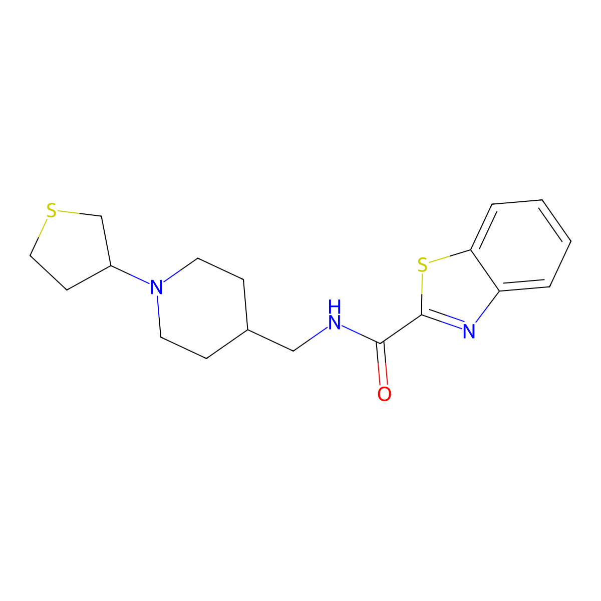 N-((1-(tetrahydrothiophen-3-yl)piperidin-4-yl)methyl)benzo[d]thiazole-2-carboxamide molecular structure, CAS 2034572-30-8