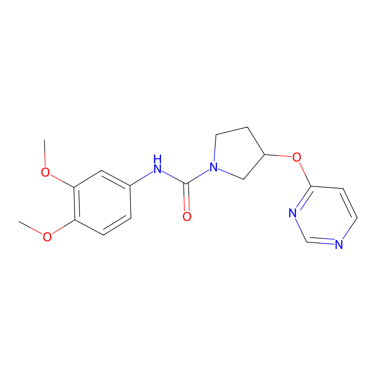 N-(3,4-dimethoxyphenyl)-3-(pyrimidin-4-yloxy)pyrrolidine-1-carboxamide molecular structure, CAS 2034572-35-3