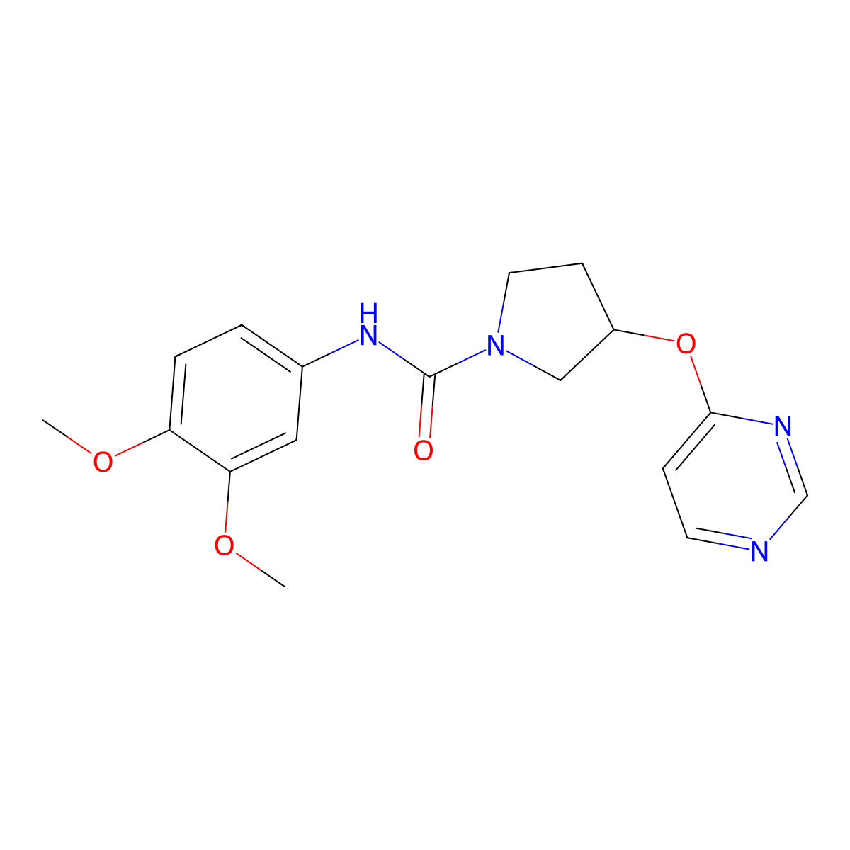 N-(3,4-dimethoxyphenyl)-3-(pyrimidin-4-yloxy)pyrrolidine-1-carboxamide molecular structure, CAS 2034572-35-3